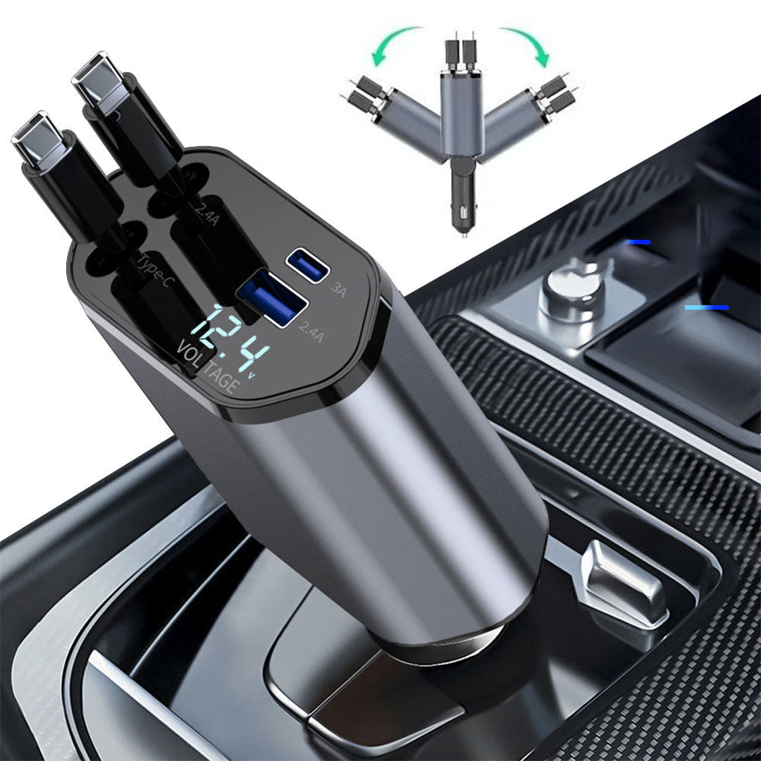 Auto-Ladeadapter - Aufrollbares Kabel - Dual-Port