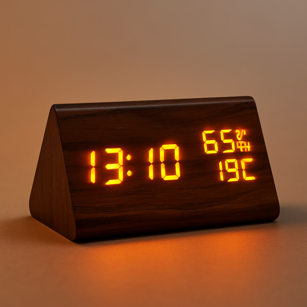 Digitaler LED Wecker Holz Zeitgemäß Temperatur