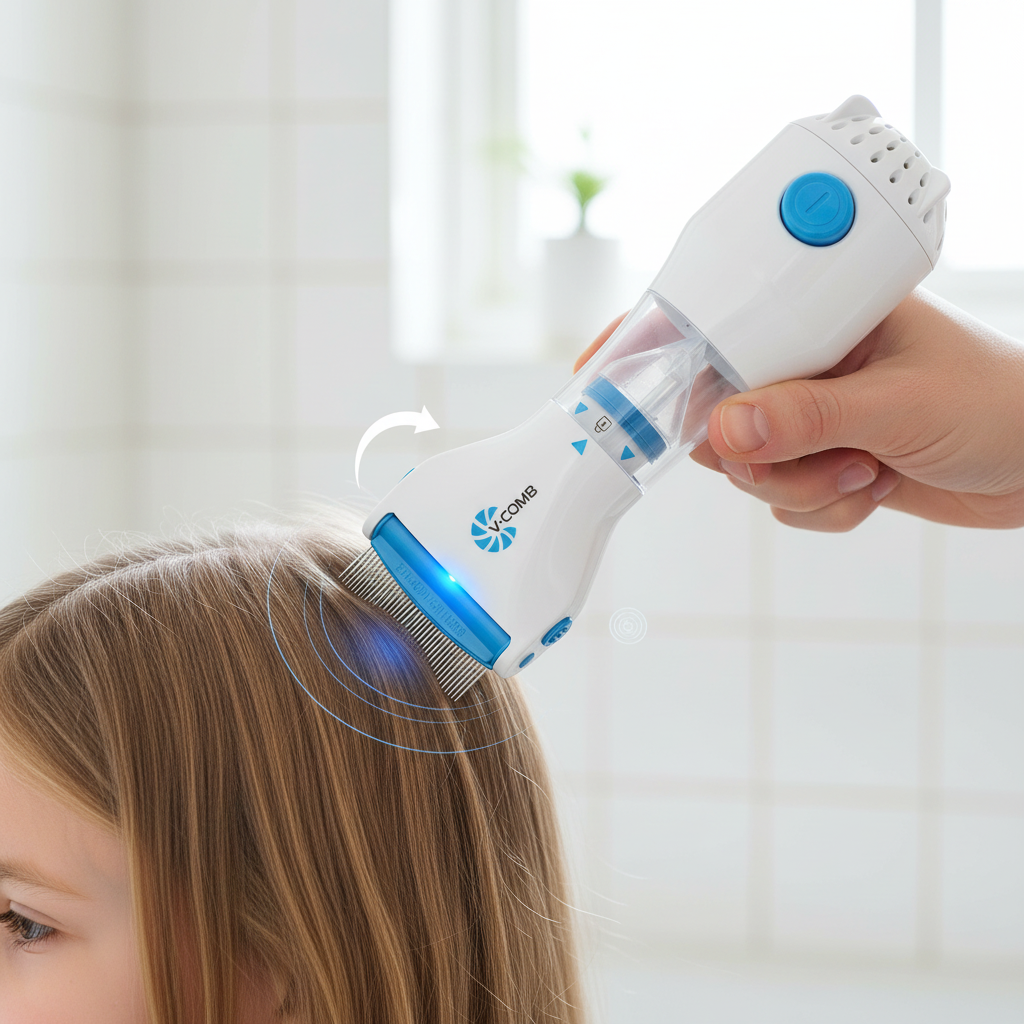 Elektrischer Läuseentferner | Vakuum-Saugtechnologie | Edelstahl-Zinken-System | Chemiefreie Nissen-Extraktion | Integriertes LED-Kontrollicht | Inkl. Hygiene-Filter