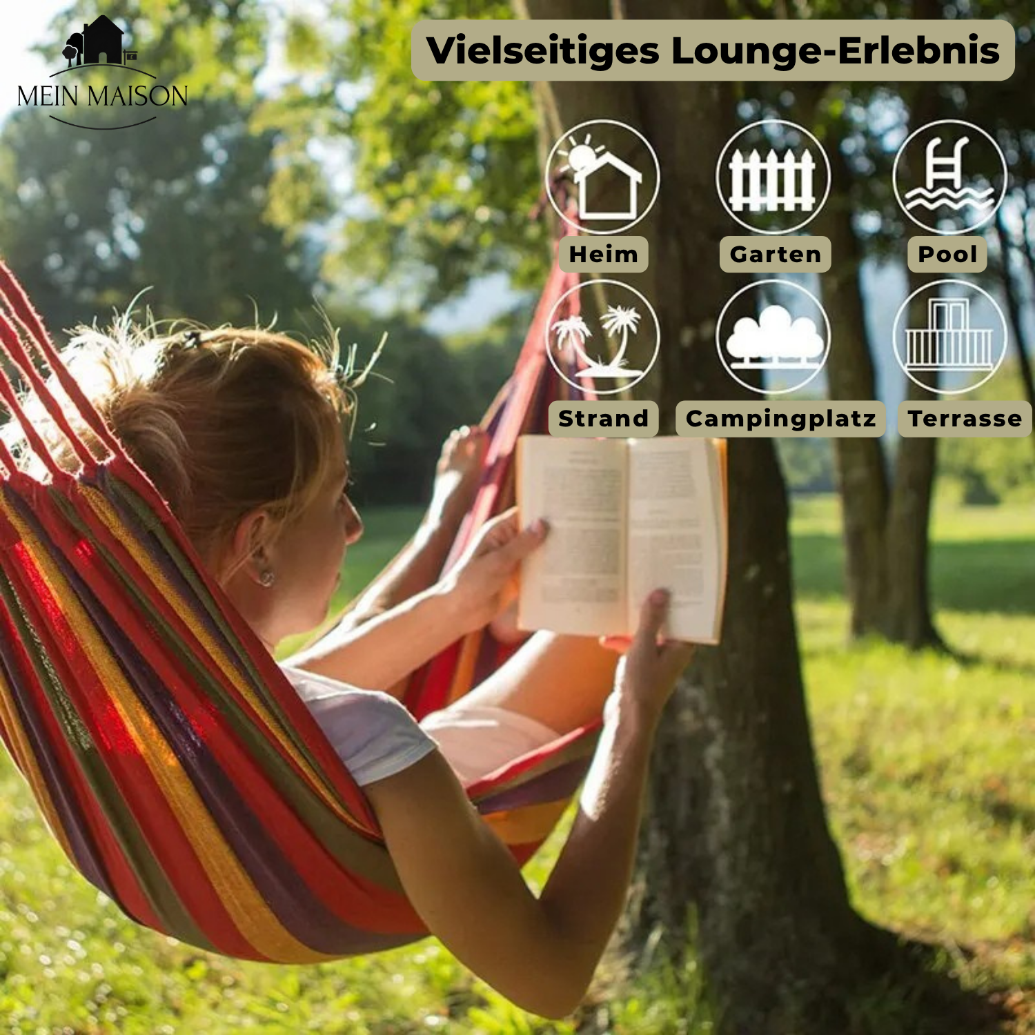 RelaxoLounge Hängematte | Robustes Canvas | Rutschfestes Design | Tragfähigkeit 200 kg