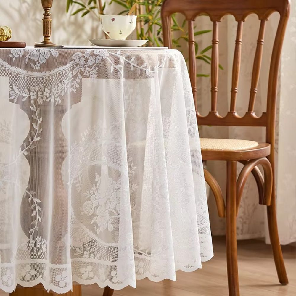Durchsichtige Spitzenrunde Tischdecke mit Blumenmuster