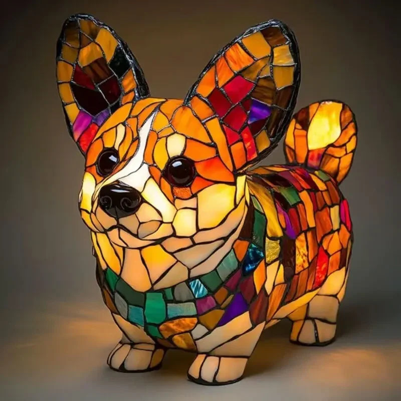 Buntglaslampe - Hundedesign - Tischlampen