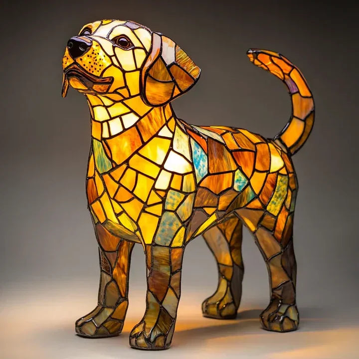 Buntglaslampe - Hundedesign - Tischlampen