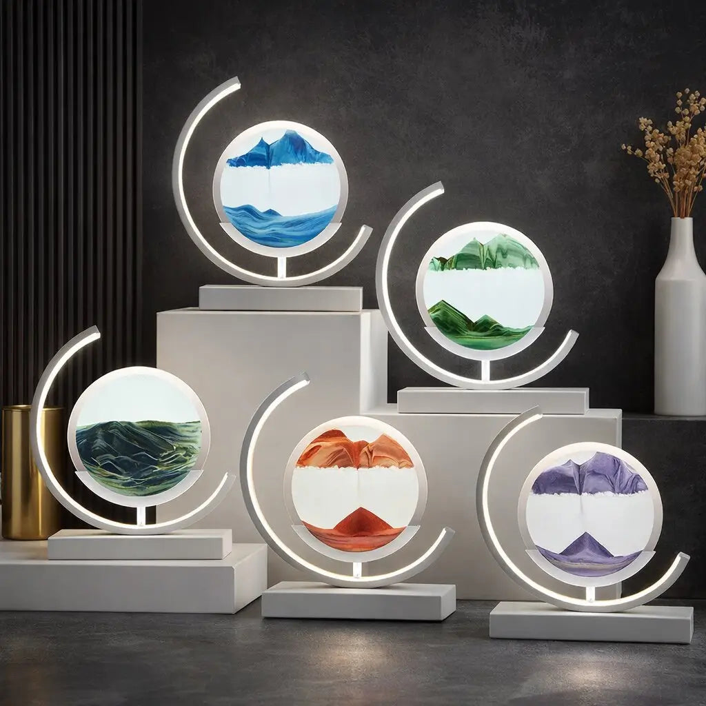 Dekorative LED Tischlampe | Moderne Designerlampe | Sandbild zum Drehen | SandScape