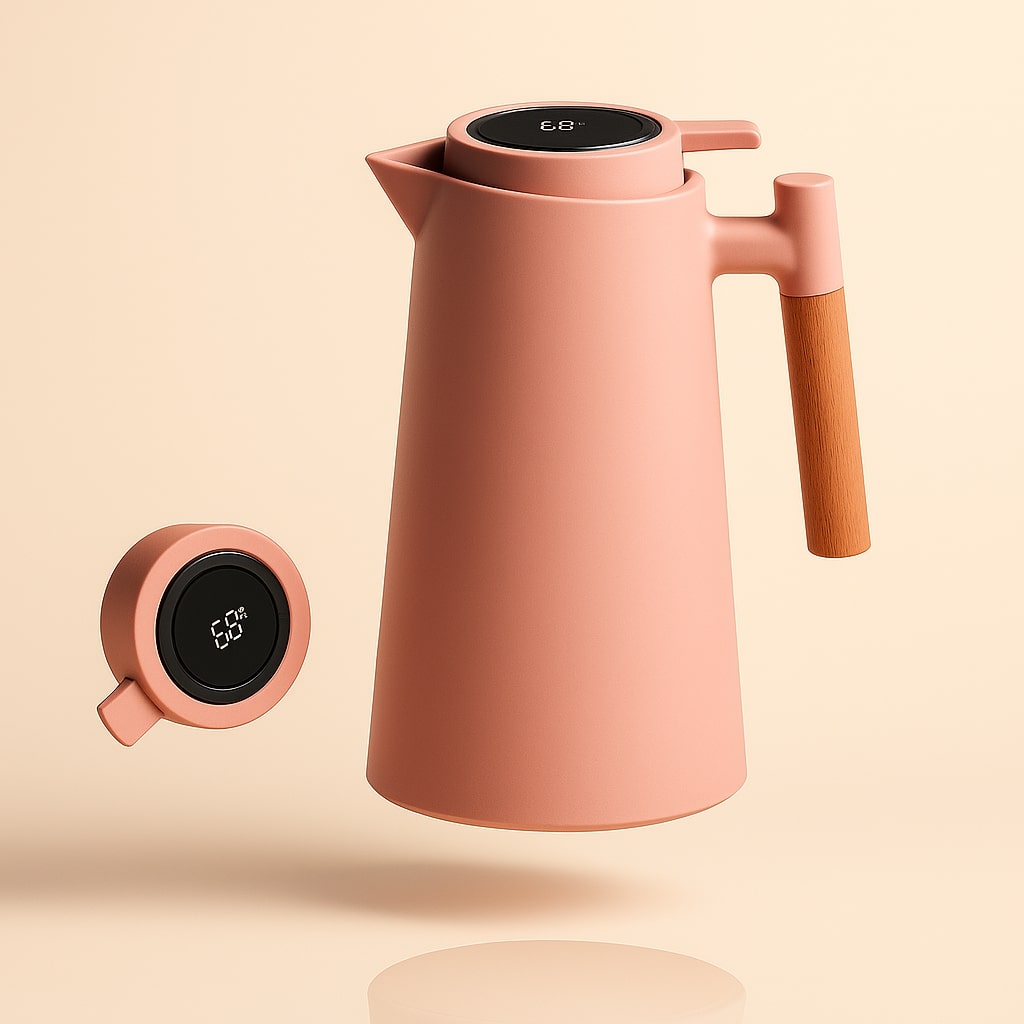 Thermokanne mit Temperaturanzeige | Isolierkanne 1 Liter für Kaffee & Tee | Heatina