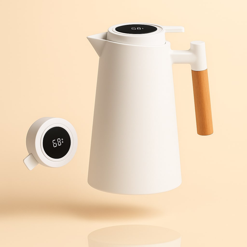 Thermokanne mit Temperaturanzeige | Isolierkanne 1 Liter für Kaffee & Tee | Heatina