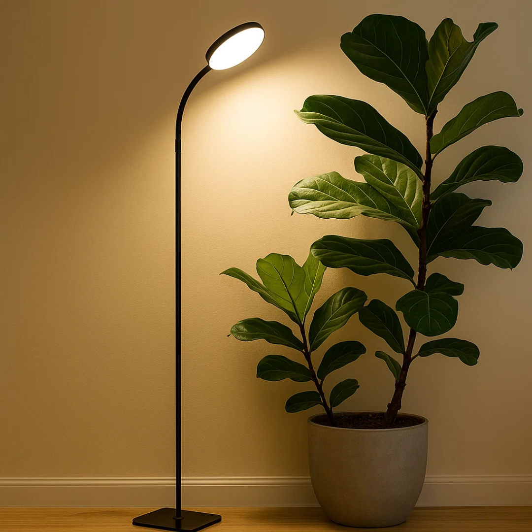 LED-Stehlampe im minimalistischen Design mit warmem Licht