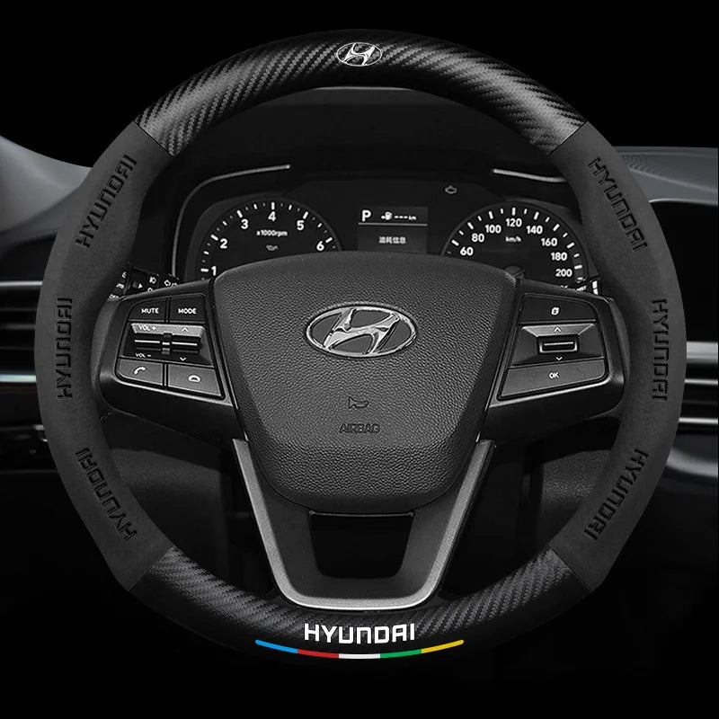Anti-Rutsch 3D Prägung Kohlefaser Leder Auto Lenkradbezug Universelle Passform