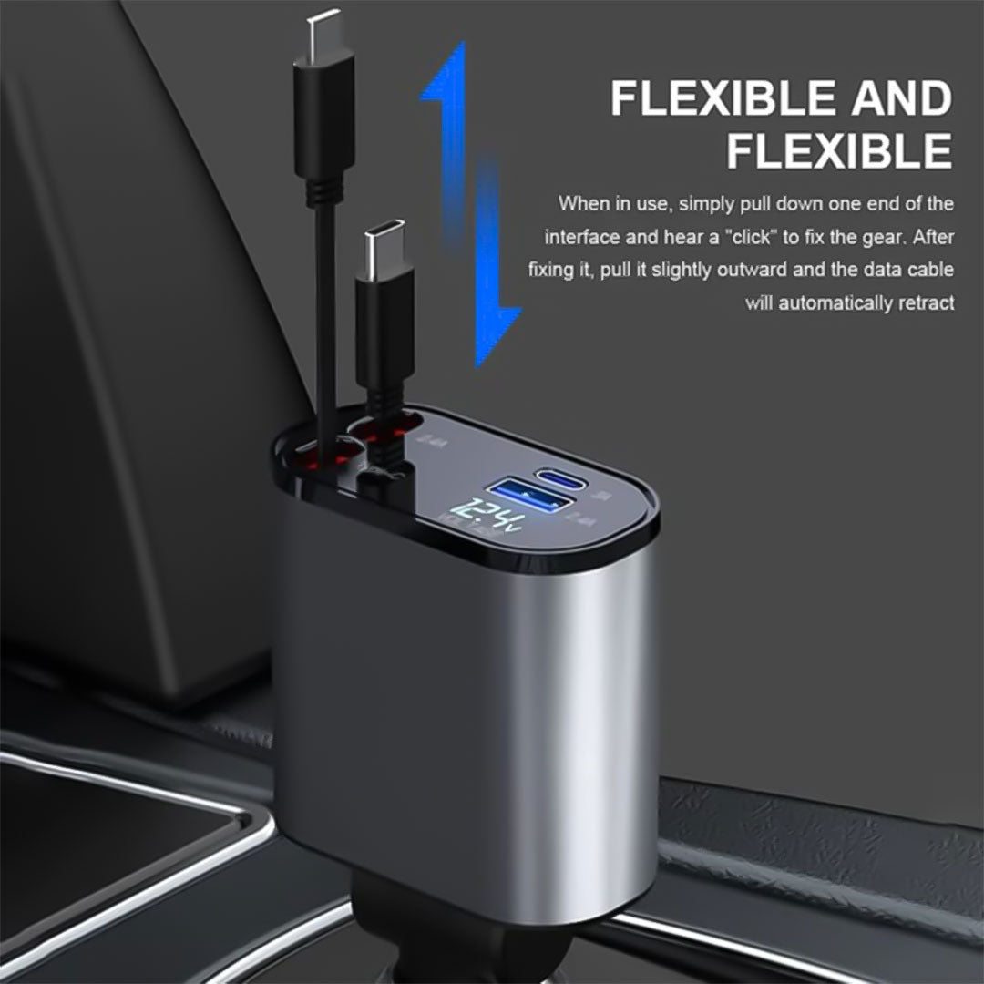 Auto-Ladeadapter - Aufrollbares Kabel - Dual-Port