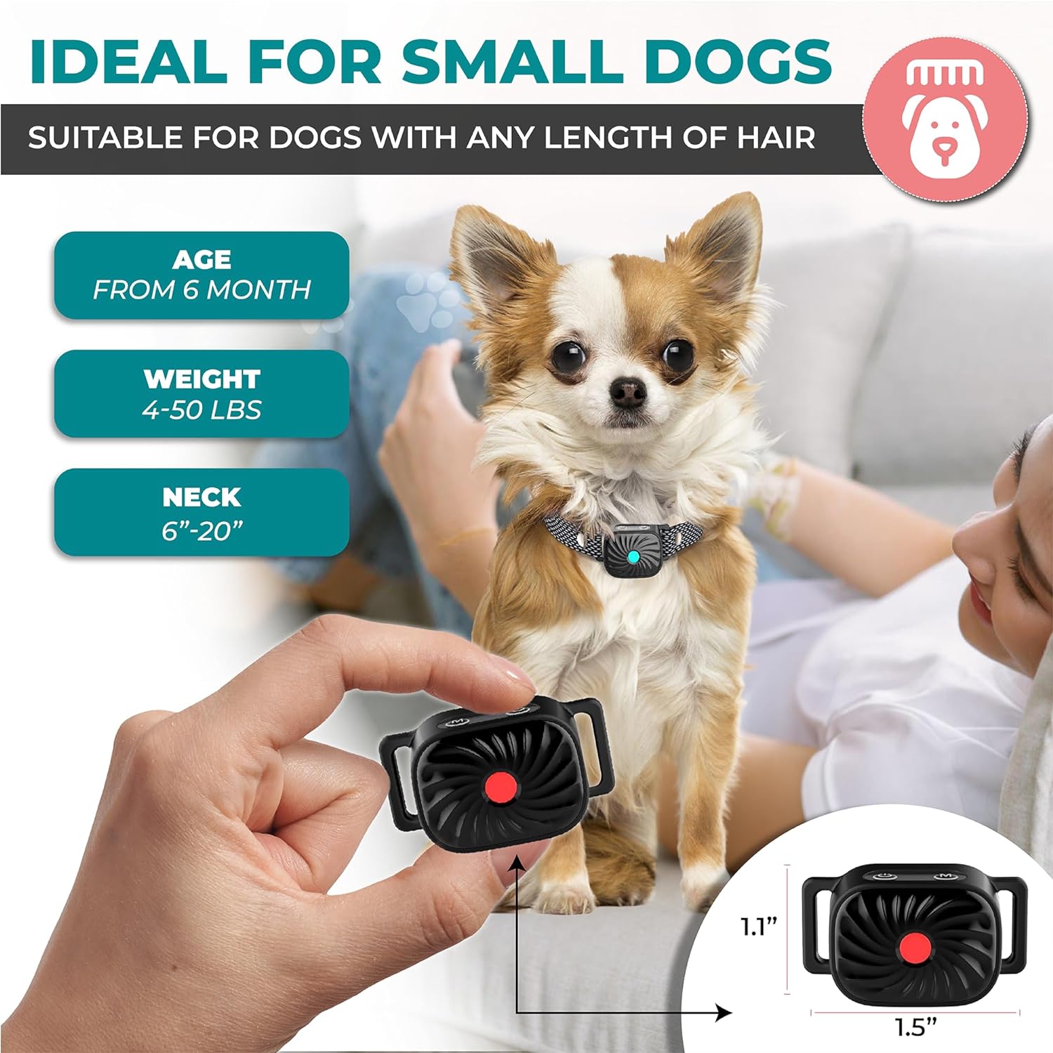BelloSilent Antibellhalsband für kleine Hunde | Mit Ton & Vibration | IP87 Wasserdicht | Verstellbar & sanft im Training