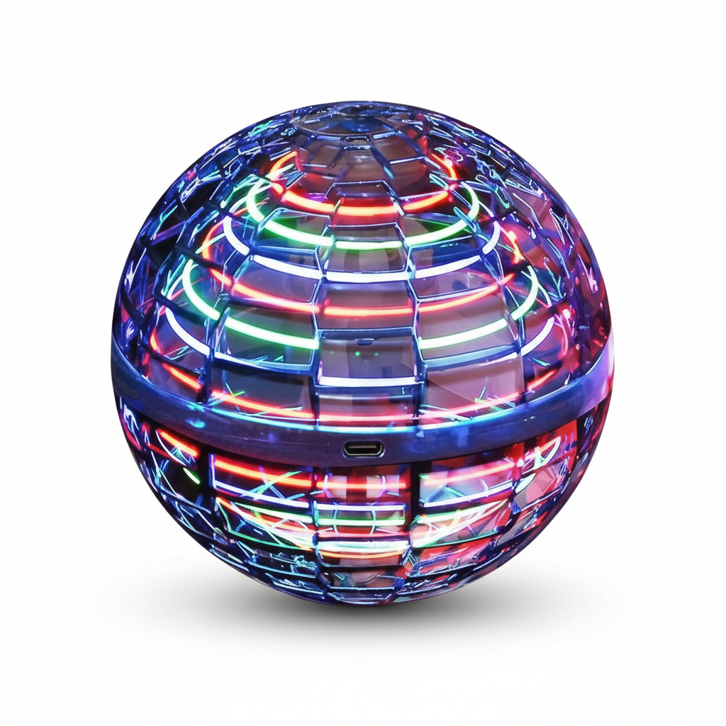 Flying Orb Ball | Aerodynamisches 360°-Fluggerät | Intelligente Kreiselstabilisierung | Stoßfeste Polypropylen-Struktur | USB-Schnellladung | LED-Effekte