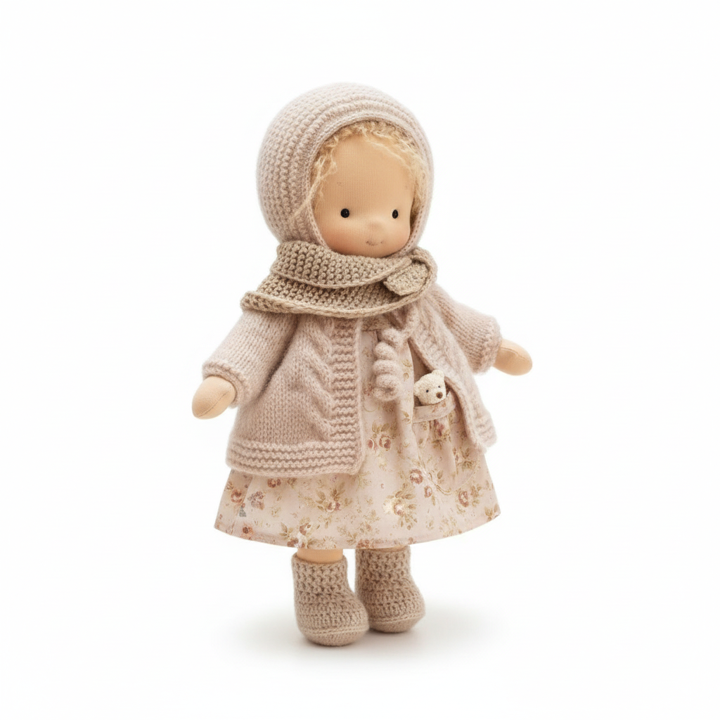 Handgefertigte Waldorf-Puppe „Poppi“ | 35cm | Bio-Baumwolle & Hypoallergene Textilien | Pädagogisch wertvolles Spielzeug | Haptische Sensorikförderung