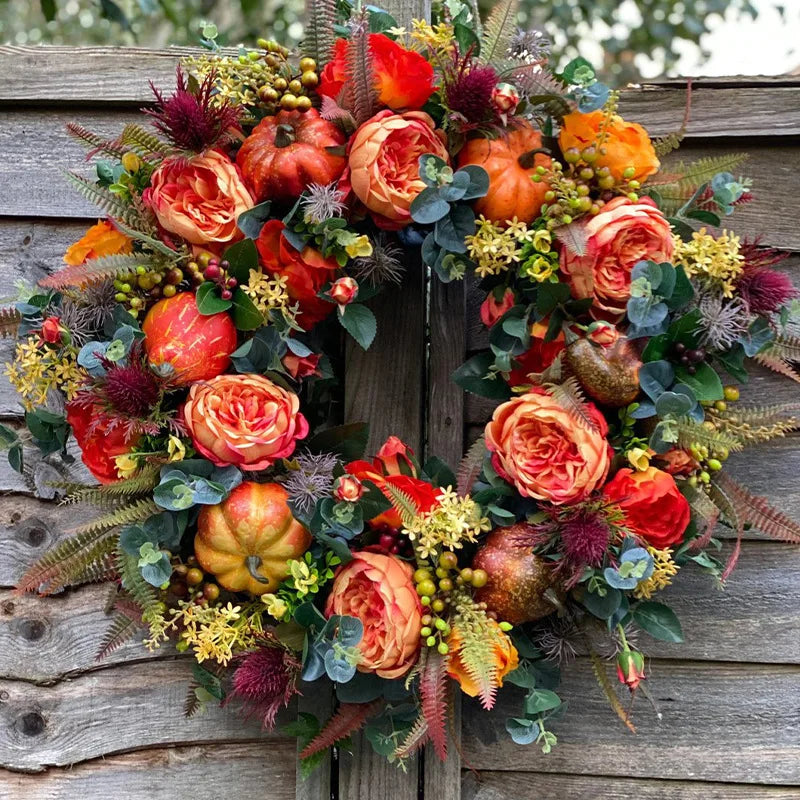 Autumna Charm Herbstkranz | Kürbis & Rattan | 40 cm | Handgemachte Dekoration für Herbst & Erntedankfest