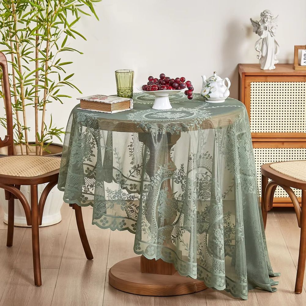 Durchsichtige Spitzenrunde Tischdecke mit Blumenmuster