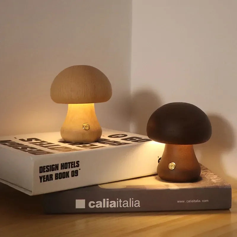 Tischlampe - Holzdesign - Pilzform