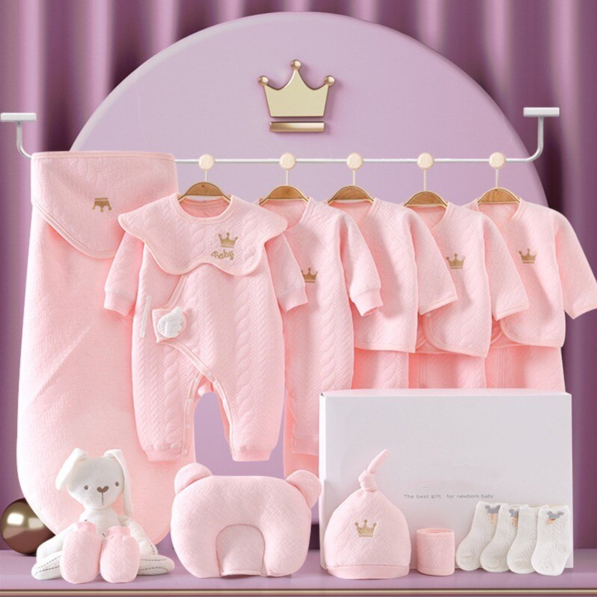 Qualitativ Baby Erstausstattungs-Set | Luxus-Geschenkbox für Neugeborene | 100% Bio-Baumwolle | Inkl. Decke, Kleidung & Accessoires | Hypoallergen