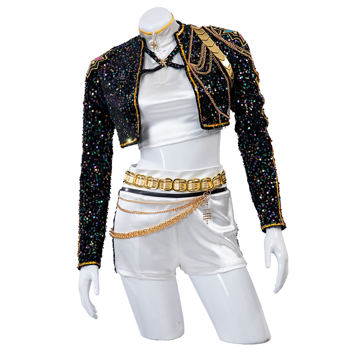 Glitzer Kostüm Damen Schwarz Gold