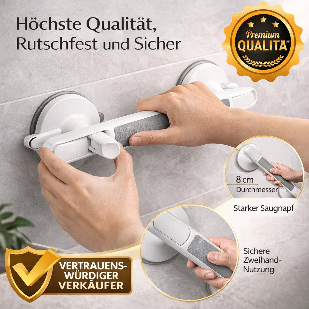 Handgriff für Dusche, Badewanne oder Toilette | Saugnapfgriff für Senioren ohne Bohren | SeniGrip
