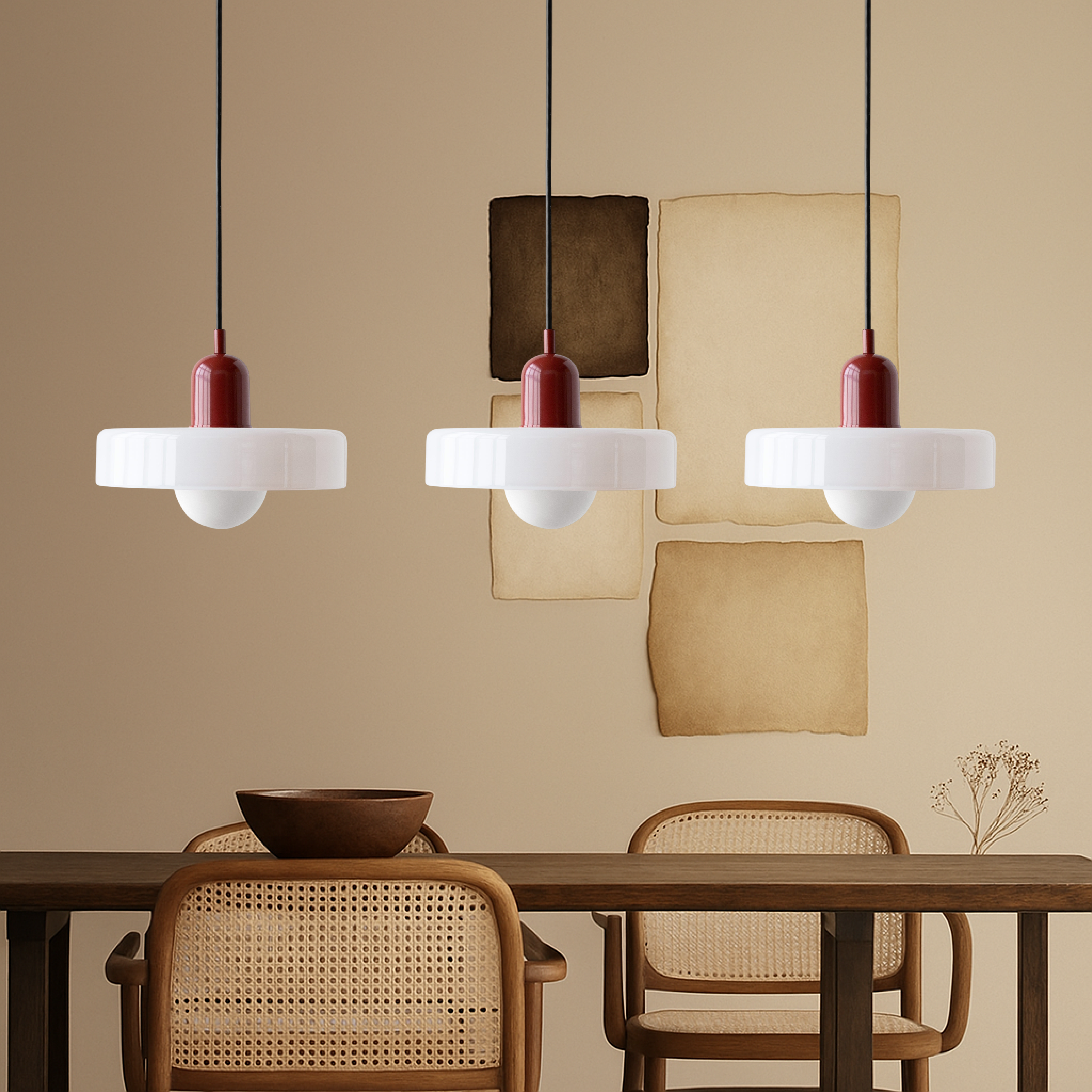 3-Head Bauhaus Farbige Glas Pendelleuchte