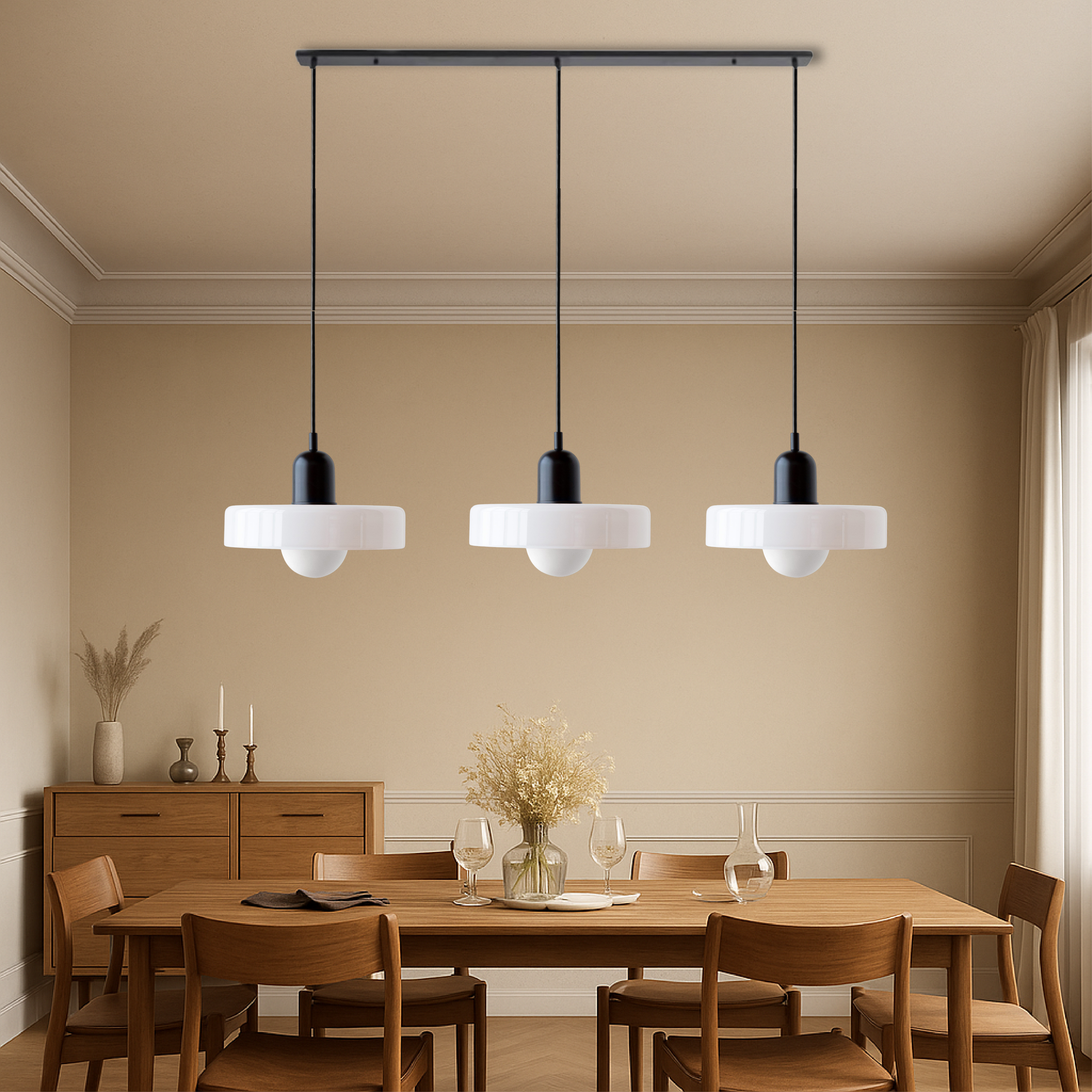 3-Head Bauhaus Farbige Glas Pendelleuchte