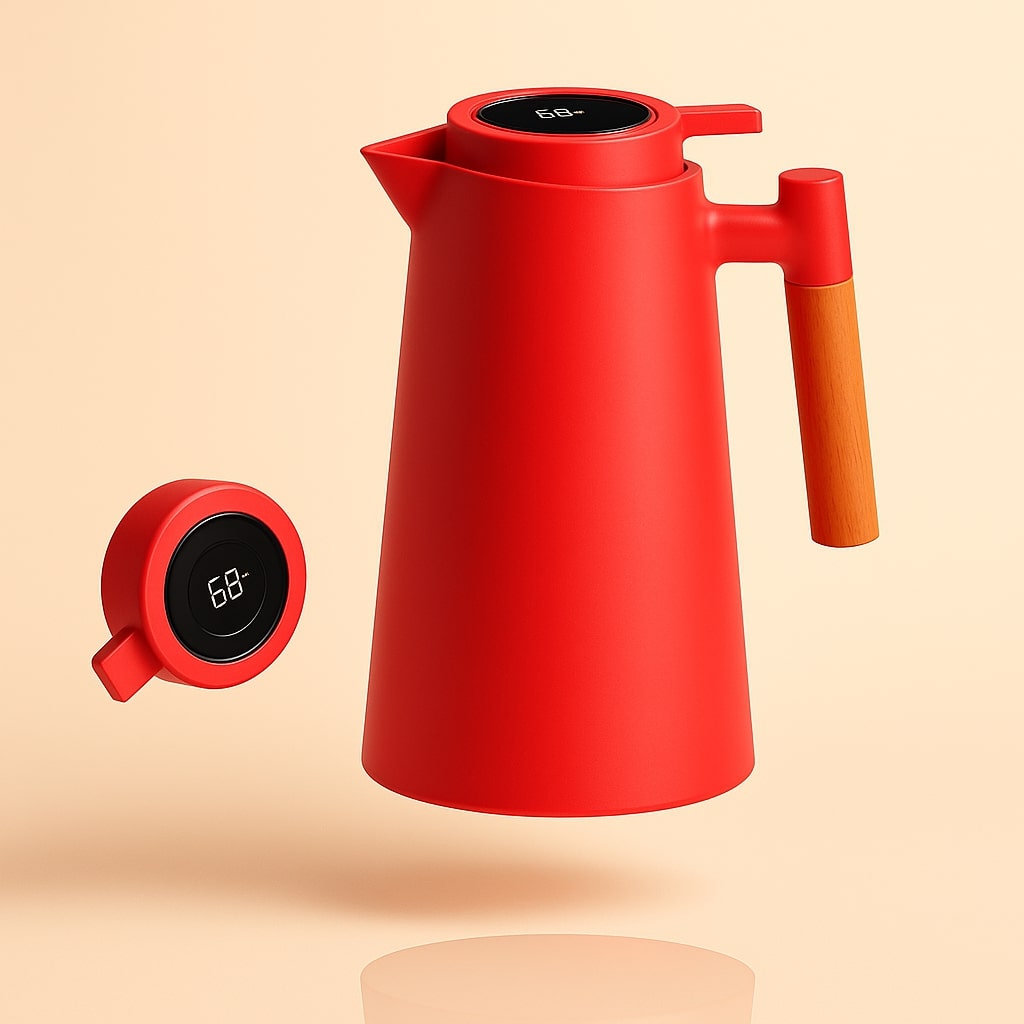 Thermokanne mit Temperaturanzeige | Isolierkanne 1 Liter für Kaffee & Tee | Heatina