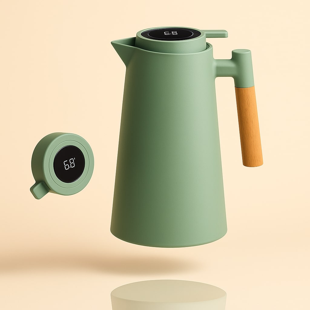 Thermokanne mit Temperaturanzeige | Isolierkanne 1 Liter für Kaffee & Tee | Heatina